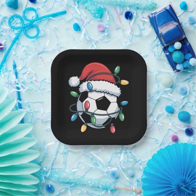 Assiettes En Carton Santa Soccer Ball Sports Christmas Soccer Player (Fête)