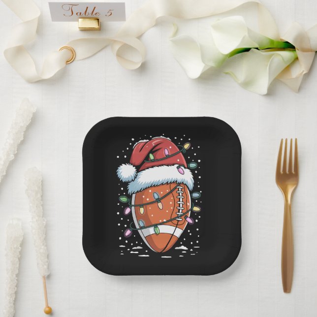 Assiettes En Carton Santa Sports Christmas American Football Player  (Mariage)