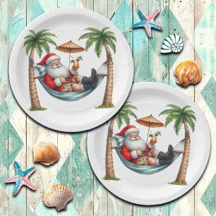 Assiettes En Carton Santa sur une île tropicale Noël