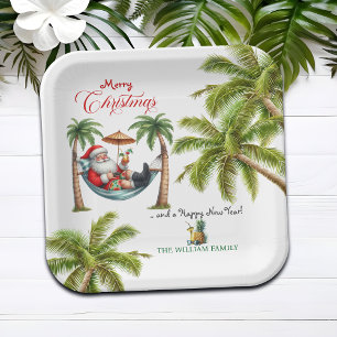 Assiettes En Carton Santa sur une île tropicale Noël