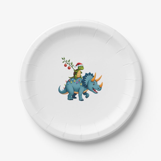 Assiettes En Carton Santa Turtle Riding T-Rex Reindeer Christmas Light (Devant)