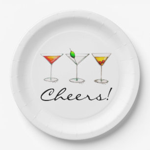 Assiettes En Carton Santé! Cocktails Martini Cosmo Manhattan Boissons