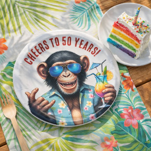 Assiettes En Carton Santé pour 50 Ans Anniversaire Été Singe 50 ans