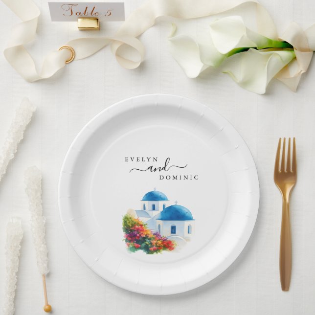 Assiettes En Carton Santorini Greek Island Destination Wedding (Mariage)