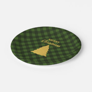 Assiettes En Carton Sapin de Noël à carreaux vert et noir Buffalo