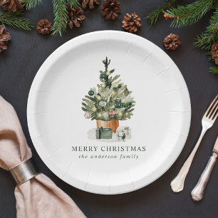 Assiettes En Carton Sapin de Noël à l'aquarelle élégant