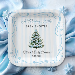 Assiettes En Carton Sapin de Noël Bébé Fête Prénatale Hiver Bleu