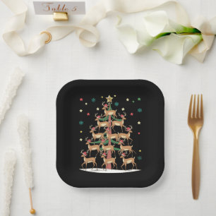 Assiettes En Carton Sapin de Noël Cerf Drôle de Vacances Renne Mignon 