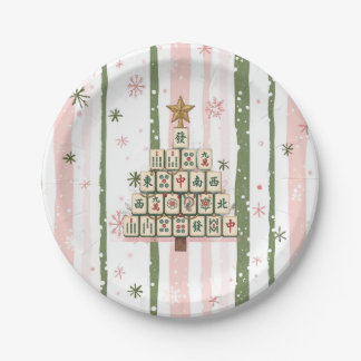 Assiettes En Carton Sapin de Noël Mahjong