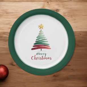 Assiettes En Carton Sapin de Noël minimaliste moderne Evergreen