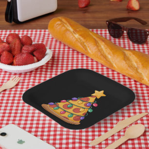 Assiettes En Carton Sapin de Noël Pizza Lumières Famille Amateur de Pi
