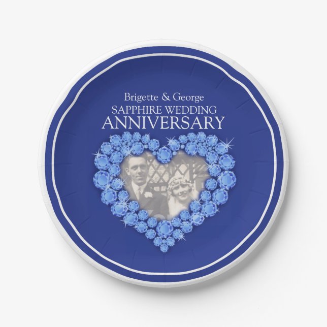 Assiettes En Carton Sapphire Anniversaire photo plaque papier coeur (Devant)