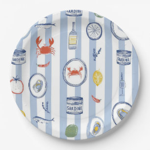 Assiettes En Carton Sardine de fruits de mer méditerranéens motif rayu