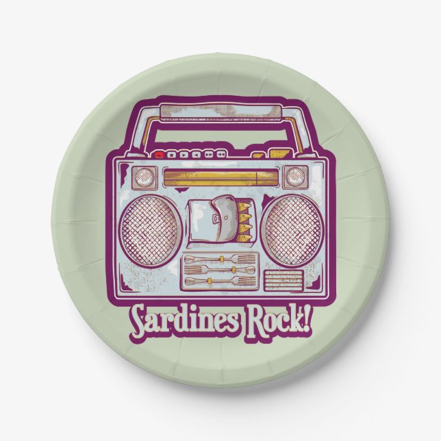 Assiettes En Carton Sardines amusantes en chaîne stéréo (Devant)