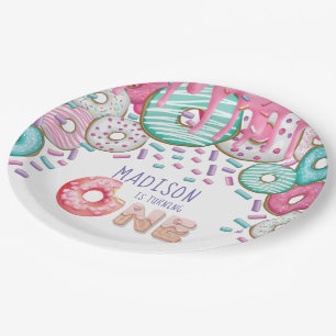 Assiettes En Carton Saupoudrer de beignes personnalisées Premier anniv