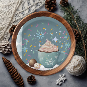 Assiettes En Carton Saupoudrer de cacao chaud Baby shower de flocons d