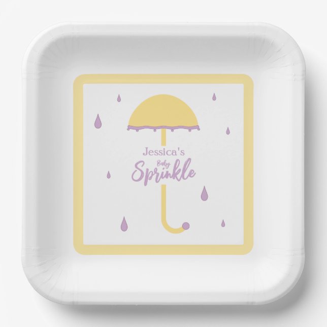 Assiettes En Carton Saupoudrer Douche Parapluie mignon | Jaune et pour (Recto)