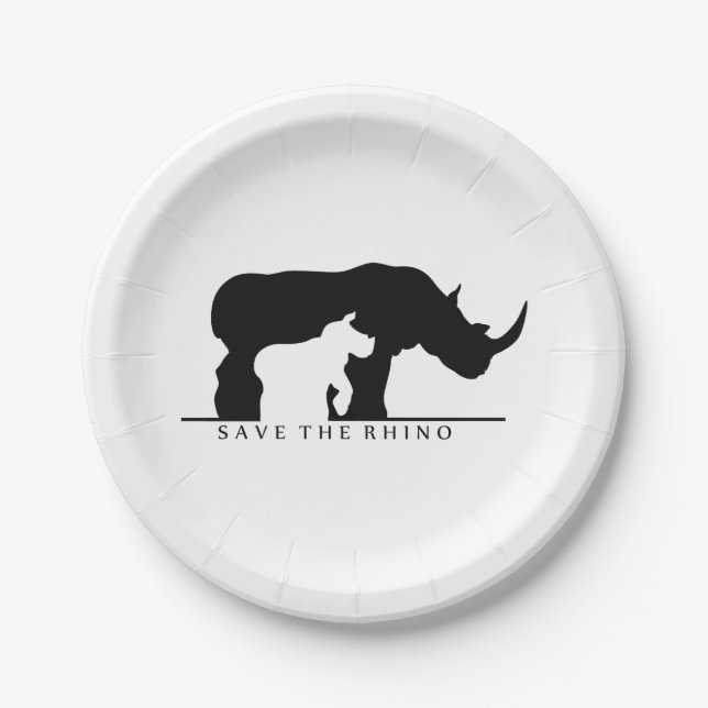 Assiettes En Carton Sauvez le rhinocéros (Devant)