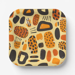 Assiettes En Carton "Savanna Pop : Vibes tribales en orange et noir"