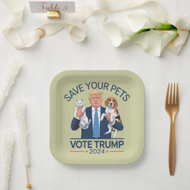 Assiettes En Carton Save Your Pets Vote for Trump US Election Citation (Mariage)
