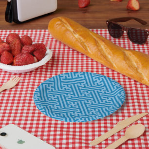 Assiettes En Carton Sayagata motif, japonais, bleu et bleu bébé