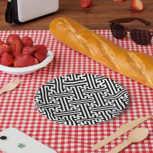Assiettes En Carton Sayagata motif, japonais, noir et blanc