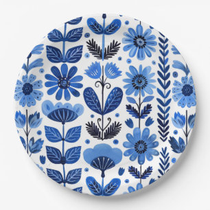 Assiettes En Carton Scandi bleu floral