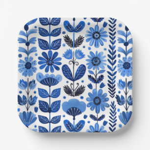 Assiettes En Carton Scandi bleu floral