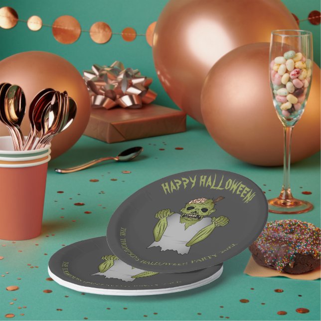 Assiettes En Carton Scanner Zombie Personnalisable Halloween Texte de  (Multi)