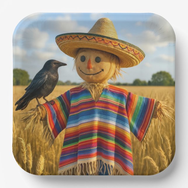 Assiettes En Carton Scarecrow Wearing a Sombrero and Poncho (Recto)