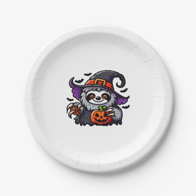 Assiettes En Carton Scary Halloween Sloth Witch Costume Casquette Mer  (Devant)
