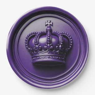 Assiettes En Carton Sceau de cire de couronne violet royal pour annive