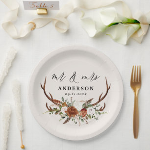 Assiettes En Carton Scénario de mariage botanique rustique avec cerf e