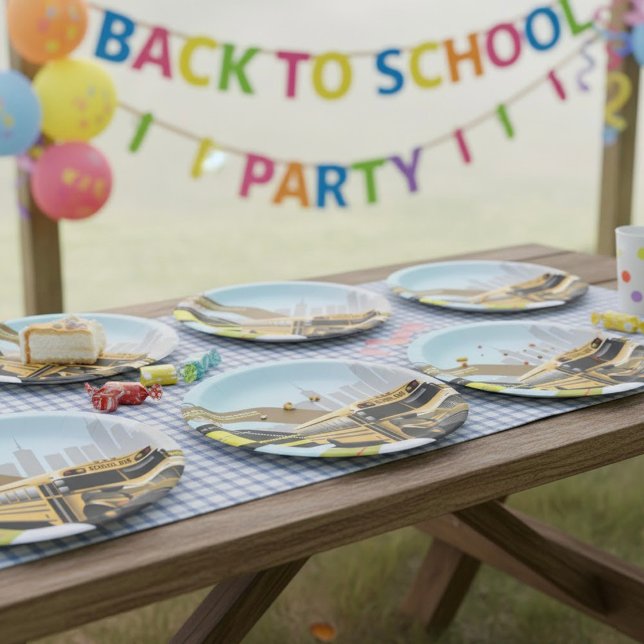 Assiettes En Carton Scène de la ville des autobus scolaires (Créateur téléchargé)