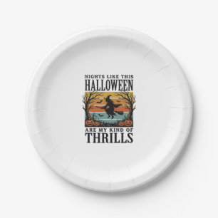 Assiettes En Carton Scène d'épouvante de sorcière vintage Halloween Gr