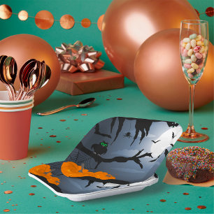 Assiettes En Carton Scène nocturne d'Halloween éffrayante