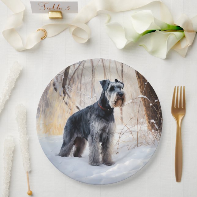 Assiettes En Carton Schnauzer Laisser neiger Noël (Mariage)