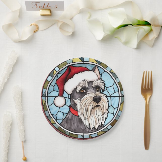Assiettes En Carton Schnauzer miniature en verre tendu Noël (Mariage)