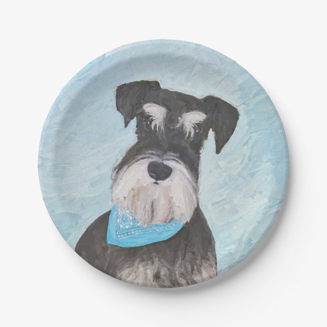 Assiettes En Carton Schnauzer (Miniature) Peinture - Chien original mi (Devant)
