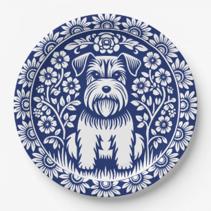 Assiettes En Carton Schnauzer ou Norfolk Terrier Charming Folk Art