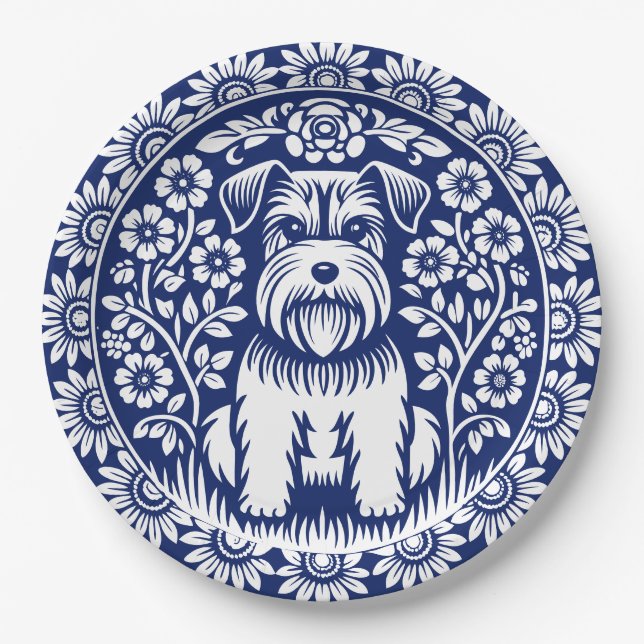 Assiettes En Carton Schnauzer ou Norfolk Terrier Charming Folk Art (Devant)