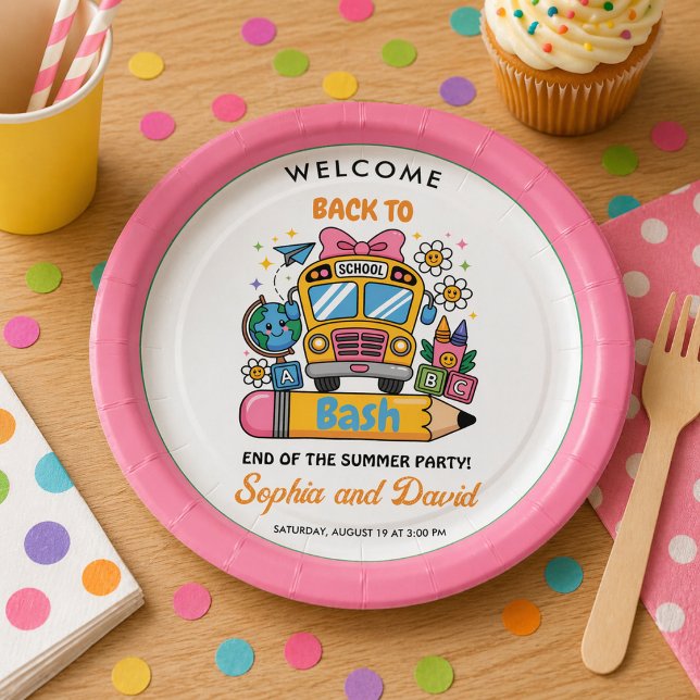 Assiettes En Carton School’s Back Bash ! Fête de fin d'été modifiable (School’s Back Bash! Editable End of Summer Party Paper Plates)