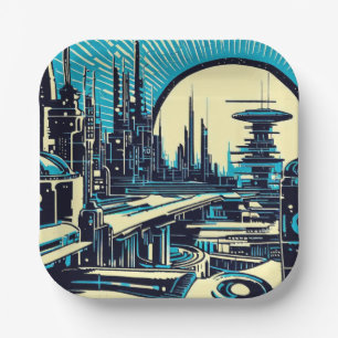 Assiettes En Carton Sciage urbain futuriste SF 3