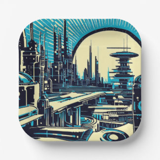 Assiettes En Carton Sciage urbain futuriste SF 3