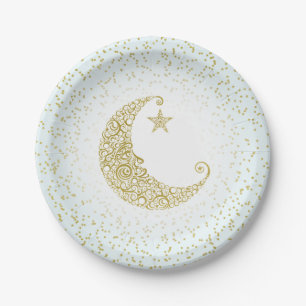 Assiettes En Carton Scintillement peu de bleu de lune d'or d'étoile