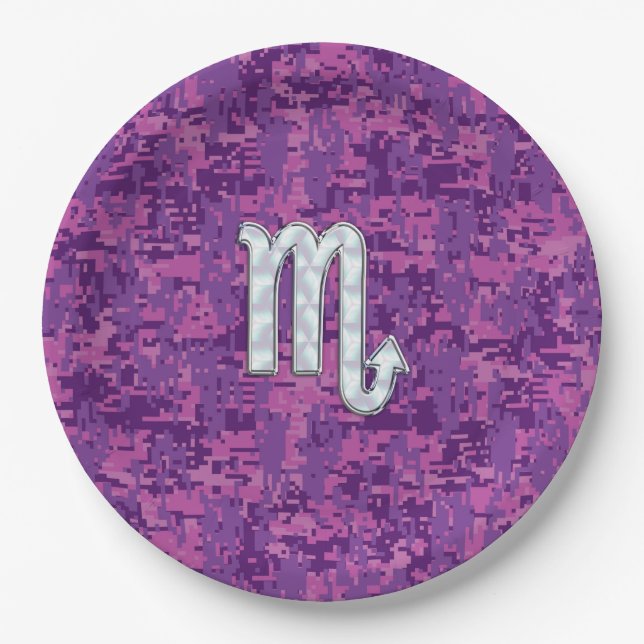 Assiettes En Carton Scorpio Zodiac Sign on Fuchsia Digital Camo (Devant)