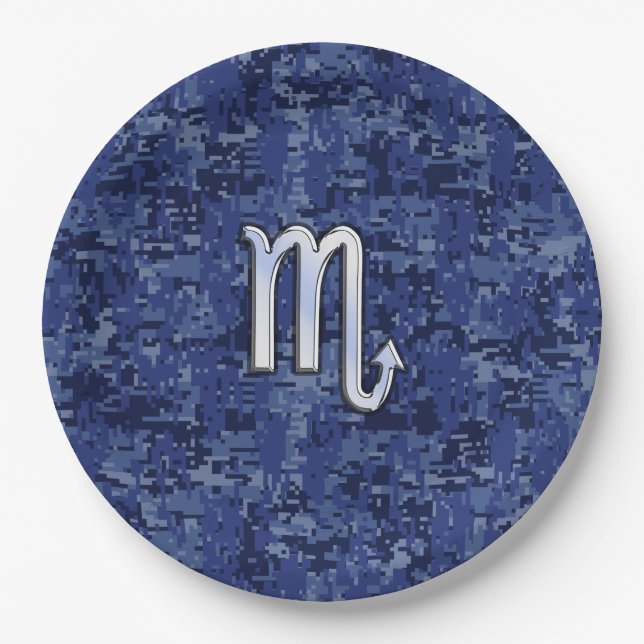 Assiettes En Carton Scorpio Zodiac Sign on Navy Blue Camo (Devant)