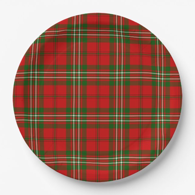 Assiettes En Carton Scott tartan rouge vert plaid (Devant)