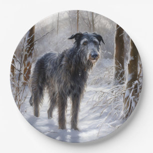 Assiettes En Carton Scottish Deerhound Laissez-le neiger Noël
