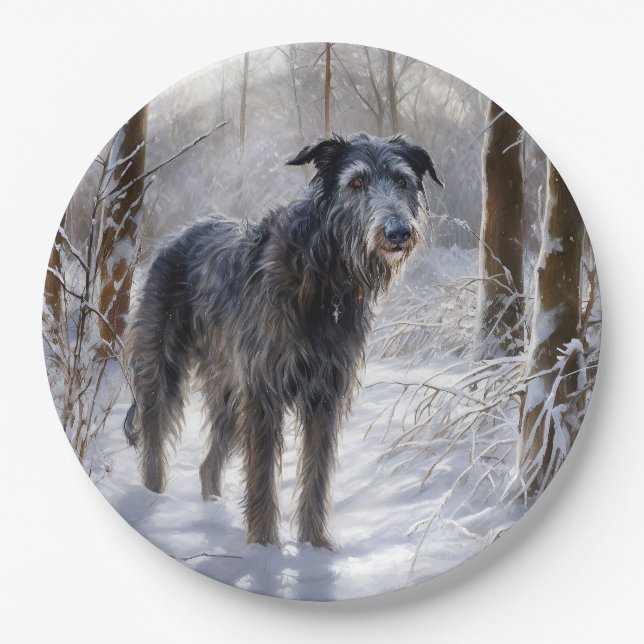 Assiettes En Carton Scottish Deerhound Laissez-le neiger Noël (Devant)
